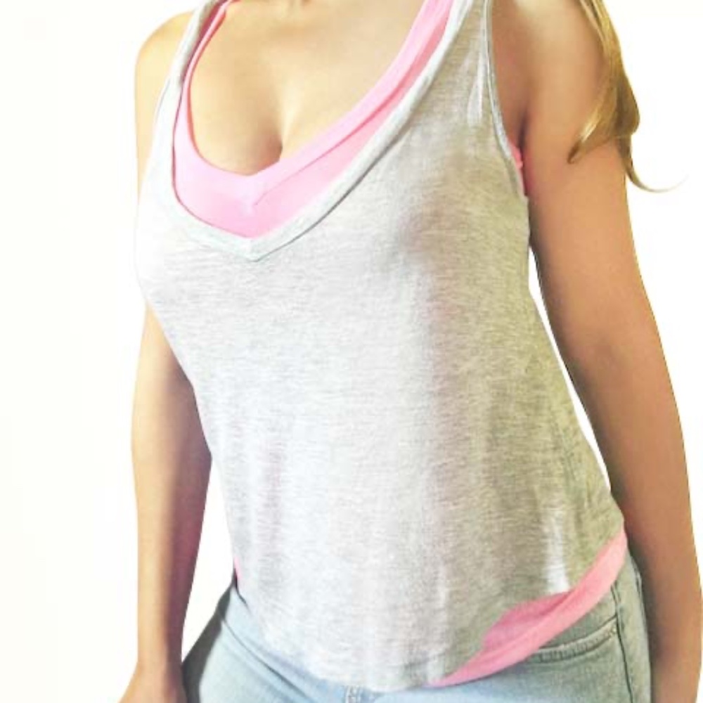MONROW Pink & Gray Layered Tank Top